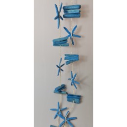 Driftwood Strand Natural with Blue Painted Starfish - 10x150cm